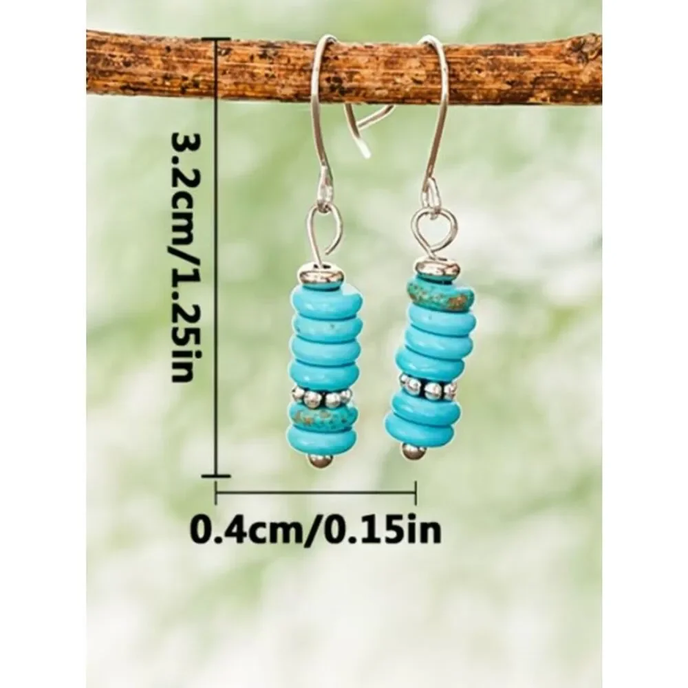 Southwestern Faux Turquoise Flat Stacked Beads Pendant Earrings Minimalist Boho